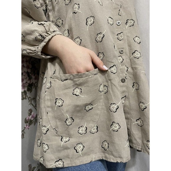 Gudrun Sjoden Boho Women’s Floral Linen Blouse Top Buttons Shirt Size M Over - Picture 6 of 10